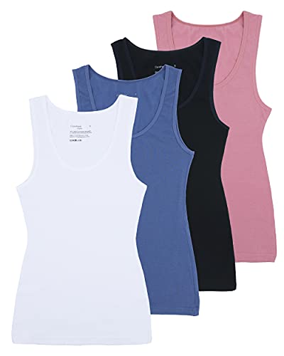 Comfneat Damen 4-Pack Tank Tops Stretch Baumwolle Elasthan Bequeme Unterhemden (Color-Set-7 4-Pack, XL) von Comfneat