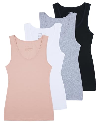 Comfneat Damen 4-Pack Tank Tops Stretch Baumwolle Elasthan Bequeme Unterhemden (Color-Set-1 4-Pack, S) von Comfneat