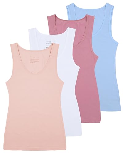 Comfneat Damen 4-Pack Tank Tops Stretch Baumwolle Elasthan Bequeme Unterhemden (Color-Set-5 4-Pack, XL) von Comfneat