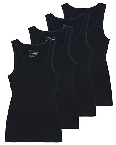 Comfneat Damen 4-Pack Tank Tops Stretch Baumwolle Elasthan Bequeme Unterhemden (Schwarz 4-Pack, XL) von Comfneat