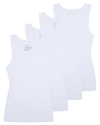 Comfneat Damen 4-Pack Tank Tops Stretch Baumwolle Elasthan Bequeme Unterhemden (White 4-Pack, L) von Comfneat