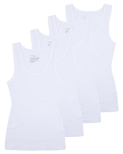 Comfneat Damen 4-Pack Tank Tops Stretch Baumwolle Elasthan Bequeme Unterhemden (White 4-Pack, M) von Comfneat