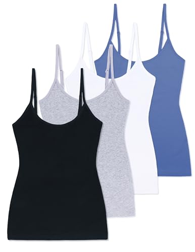 Comfneat Damen 4-Pack Spaghetti Tops Slim-Fit Verstellbare Träger Camisole Baumwolle Elasthan Unterhemden (Color-Set-6 4-Pack, XL) von Comfneat