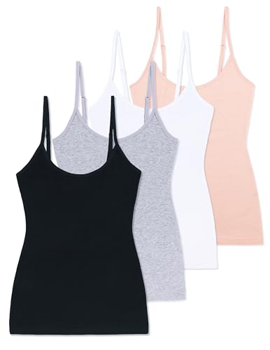 Comfneat Damen 4-Pack Spaghetti Tops Slim-Fit Verstellbare Träger Camisole Baumwolle Elasthan Unterhemden (Color-Set-1 4-Pack, M) von Comfneat