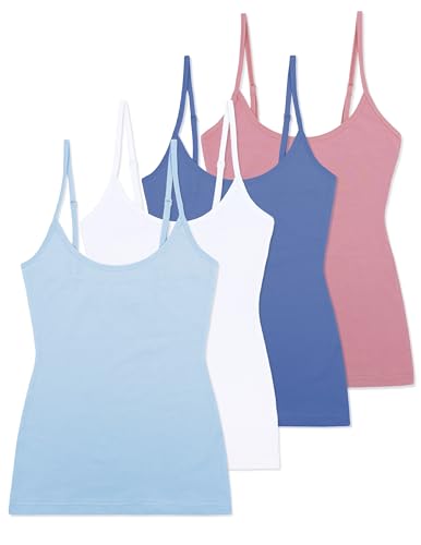 Comfneat Damen 4-Pack Spaghetti Tops Slim-Fit Verstellbare Träger Camisole Baumwolle Elasthan Unterhemden (Color-Set-2 4-Pack, L) von Comfneat