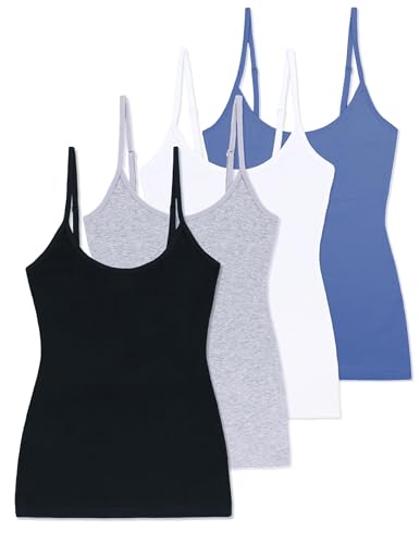 Comfneat Damen 4-Pack Spaghetti Tops Slim-Fit Verstellbare Träger Camisole Baumwolle Elasthan Unterhemden (Color-Set-6 4-Pack, M) von Comfneat