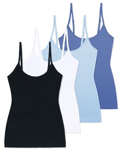 Comfneat Damen 4-Pack Spaghetti Tops Slim-Fit Verstellbare Träger Camisole Baumwolle Elasthan Unterhemden (Color-Set-8 4-Pack, XL) von Comfneat