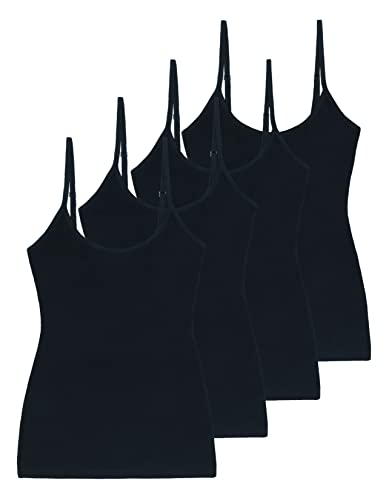 Comfneat Damen 4-Pack Spaghetti Tops Slim-Fit Verstellbare Träger Camisole Baumwolle Elasthan Unterhemden (Schwarz 4-Pack, XL) von Comfneat