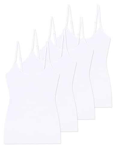 Comfneat Damen 4-Pack Spaghetti Tops Slim-Fit Verstellbare Träger Camisole Baumwolle Elasthan Unterhemden (Weiß 4-Pack, L) von Comfneat