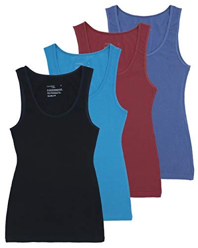 Comfneat Damen 4-Pack Tank Tops Stretch Baumwolle Elasthan Bequeme Unterhemden (Color-Set-2 4-Pack, M) von Comfneat