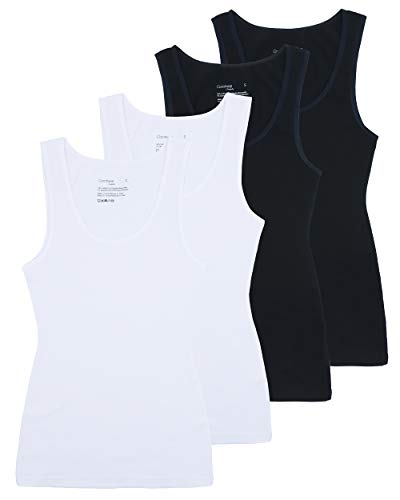 Comfneat Damen 4-Pack Tank Tops Stretch Baumwolle Elasthan Bequeme Unterhemden (Schwarz/Weiß 4-Pack, L) von Comfneat