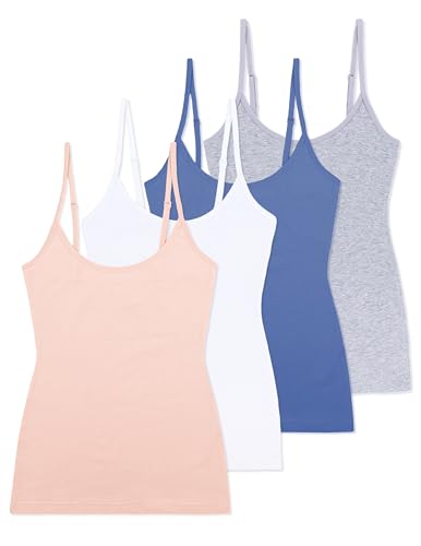 Comfneat Damen 4-Pack Spaghetti Tops Slim-Fit Verstellbare Träger Camisole Baumwolle Elasthan Unterhemden (Color-Set-3 4-Pack, XXL) von Comfneat