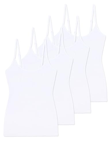 Comfneat Damen 4-Pack Spaghetti Tops Slim-Fit Verstellbare Träger Camisole Baumwolle Elasthan Unterhemden (Weiß 4-Pack, XXL) von Comfneat