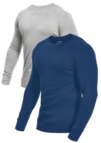 Comfneat Herren 2-Pack Langarmhemden Baumwolle Unterhemden (Hellgrau Melange+Marineblau 2-Pack, L) von Comfneat