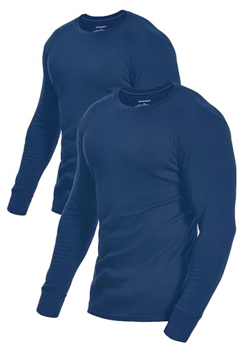Comfneat Herren 2-Pack Langarmhemden Baumwolle Unterhemden (Marineblau 2-Pack, M) von Comfneat