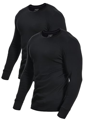 Comfneat Herren 2-Pack Langarmhemden Baumwolle Unterhemden (Schwarz 2-Pack, XXL) von Comfneat