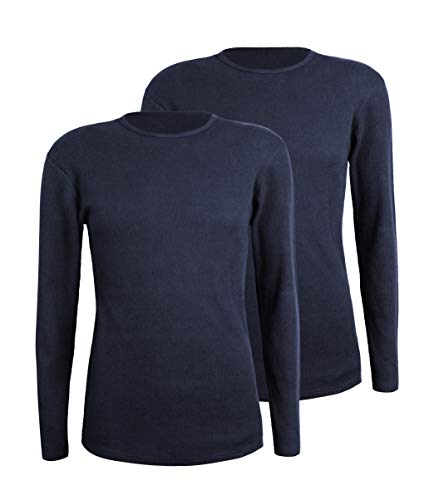 Comfneat Herren 2-Pack Thermounterwäsche Oberteil Langarm Waffle Knit Unterhemd mit Rundhals (Marineblau 2-Pack, L) von Comfneat