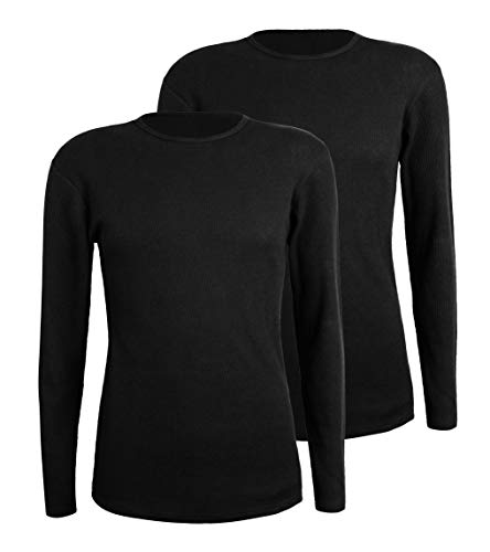 Comfneat Herren 2-Pack Thermounterwäsche Oberteil Langarm Waffle Knit Unterhemd mit Rundhals (Schwarz 2-Pack, XXL) von Comfneat