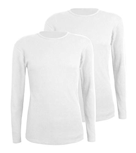 Comfneat Herren 2-Pack Thermounterwäsche Oberteil Langarm Waffle Knit Unterhemd mit Rundhals (Weiß 2-Pack, L) von Comfneat