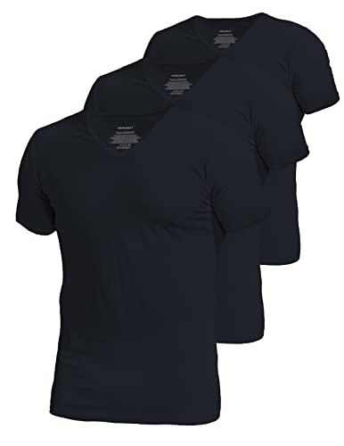 Comfneat Herren 3-Pack Elastisch T-Shirts V-Ausschnitt Baumwolle Elasthan Unterhemden (Black V-Neck 3-Pack, M) von Comfneat