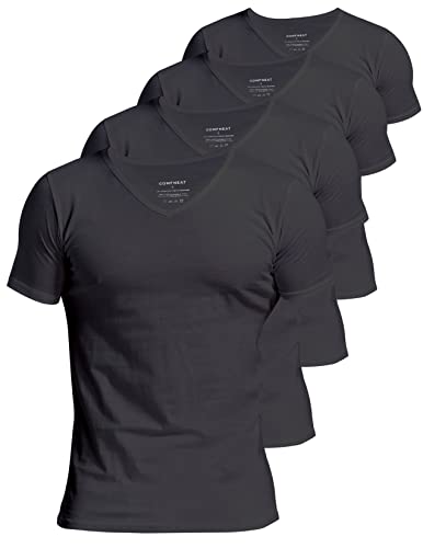 Comfneat Herren 4-Pack Unterhemd 100% Baumwolle Kurzarm T-Shirt mit V-Ausschnitt (Black 4-Pack, S) von Comfneat