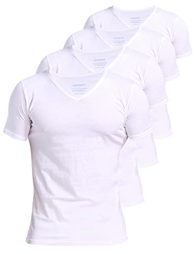 Comfneat Herren 4-Pack Unterhemd 100% Baumwolle Kurzarm T-Shirt mit V-Ausschnitt (White 4-Pack, S) von Comfneat