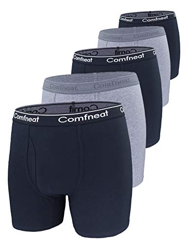 Comfneat Herren 5-Pack Big & Tall Boxershorts Baumwolle Elasthan 3XL-7XL Unterwäschen mit Eingriff (Schwarz+Grau Melange 5-Pack, 3XL) von Comfneat