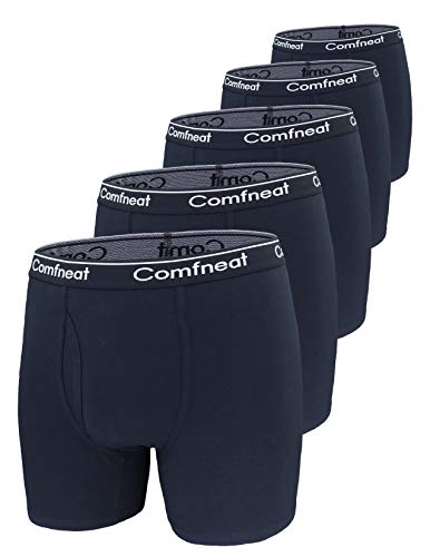 Comfneat Herren 5-Pack Big & Tall Boxershorts Baumwolle Elasthan 3XL-7XL Unterwäschen mit Eingriff (Schwarz 5-Pack, 7XL) von Comfneat