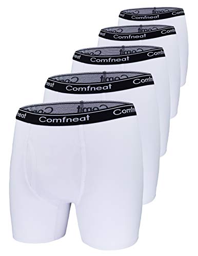 Comfneat Herren 5-Pack Big & Tall Boxershorts Baumwolle Elasthan 3XL-7XL Unterwäschen mit Eingriff (Weiß 5-Pack, 7XL) von Comfneat