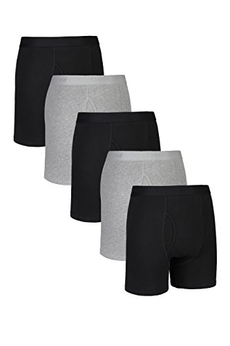 Comfneat Herren 5-Pack Boxershorts Langes Bein Super Elastisch Baumwolle Unterhosen mit Eingriff (Black+Grey Melange Pack-5, XL) von Comfneat