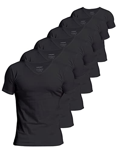 Comfneat Herren 6-Pack Unterhemd 100% Baumwolle Kurzarm T-Shirt mit V-Ausschnitt (Black 6-Pack, XXL) von Comfneat