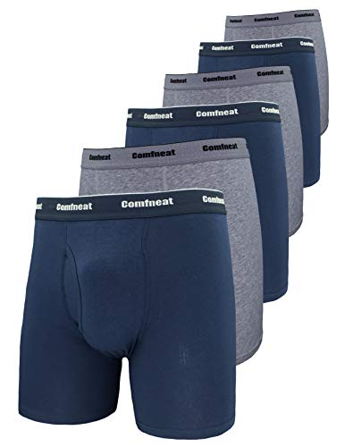 Comfneat Herren 6-Pack Boxershorts Baumwolle Langes Bein Retroshorts Weiche Unterwäsche (Marineblau/Grau Melange 6er Pack, XXL) von Comfneat