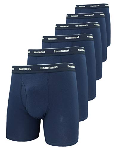 Comfneat Herren 6-Pack Boxershorts Baumwolle Langes Bein Retroshorts Weiche Unterwäsche (Marineblau 6er Pack, S) von Comfneat