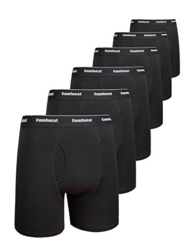 Comfneat Herren 6-Pack Boxershorts Baumwolle Langes Bein Retroshorts Weiche Unterwäsche (Schwarz 6er Pack, XXL) von Comfneat