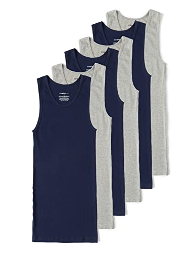 Comfneat Herren 6-Pack Elastisch Tank Tops Eng Anliegende Extra Lange Unterhemden (Grau Melange+Marineblau 6-Pack, XL) von Comfneat