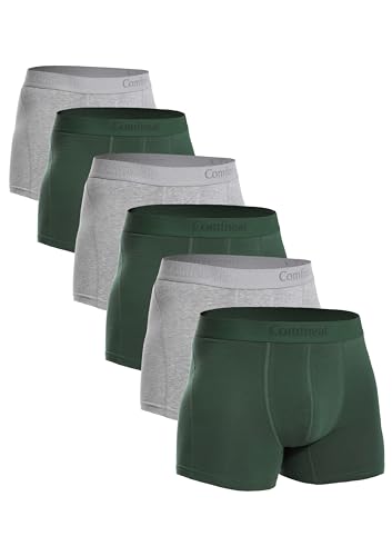 Comfneat Herren 6-Pack Retroshorts Baumwolle Trunks Unterhosen Boxershorts (Grau Melange+Dunkelgrün 6-Pack, XL) von Comfneat