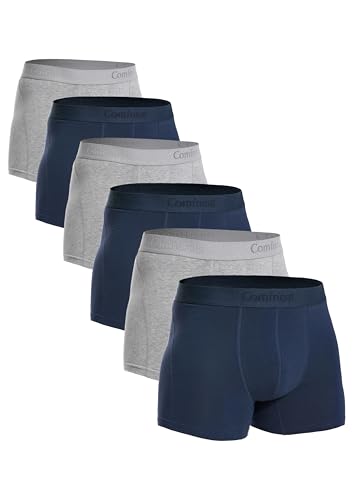 Comfneat Herren 6-Pack Retroshorts Baumwolle Trunks Unterhosen Boxershorts (Grau Melange+Marineblau 6-Pack, M) von Comfneat