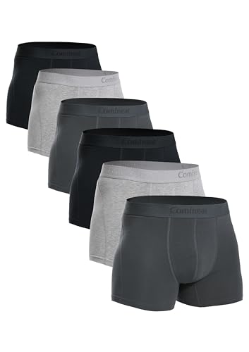 Comfneat Herren 6-Pack Retroshorts Baumwolle Trunks Unterhosen Boxershorts (Schwarz+Grau Melange+Dunkelgrau 6-Pack, M) von Comfneat