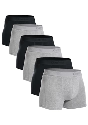 Comfneat Herren 6-Pack Retroshorts Baumwolle Trunks Unterhosen Boxershorts (Schwarz+Grau Melange 6-Pack, M) von Comfneat