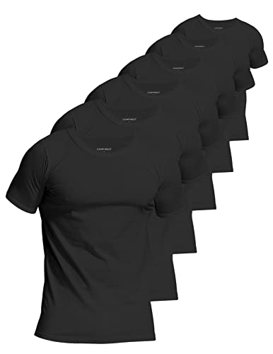 Comfneat Herren 6-Pack Unterhemd 100% Baumwolle Kurzarm T-Shirt mit Unsichtbarem Rundhalsausschnitt (Black 6-Pack, M) von Comfneat