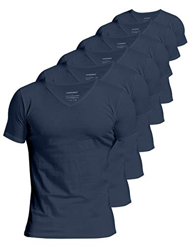 Comfneat Herren 6-Pack Unterhemd 100% Baumwolle Kurzarm T-Shirt mit V-Ausschnitt (Navy 6-Pack, L) von Comfneat