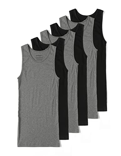 Comfneat Herren 6-Pack Elastisch Tank Tops Eng Anliegende Extra Lange Unterhemden (Schwarz+Dunkelgrau Melange 6-Pack, M) von Comfneat