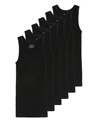 Comfneat Herren 6-Pack Elastisch Tank Tops Eng Anliegende Extra Lange Unterhemden (Schwarz 6-Pack, L) von Comfneat