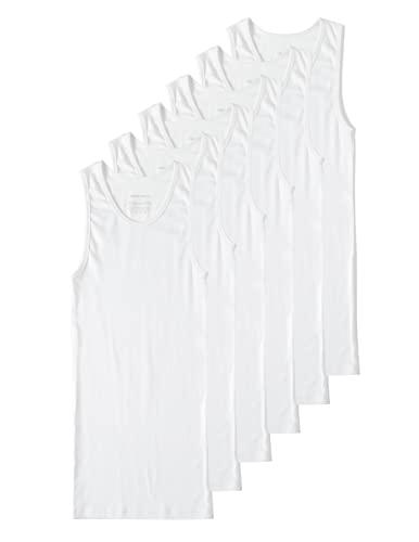 Comfneat Herren 6-Pack Elastisch Tank Tops Eng Anliegende Extra Lange Unterhemden (Weiß 6-Pack, L) von Comfneat