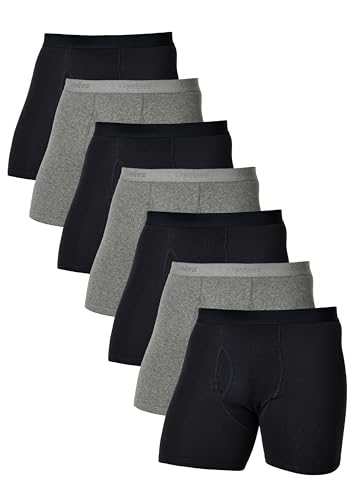 Comfneat Herren 7-Pack Boxershorts Langes Bein Super Elastisch Baumwolle Unterhosen mit Eingriff (Black+Dark Grey Melange Park-7, L) von Comfneat