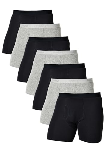 Comfneat Herren 7-Pack Boxershorts Langes Bein Super Elastisch Baumwolle Unterhosen mit Eingriff (Black+Grey Melange Pack-7, S) von Comfneat