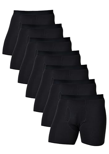 Comfneat Herren 7-Pack Boxershorts Langes Bein Super Elastisch Baumwolle Unterhosen mit Eingriff (Black Pack-7, XL) von Comfneat
