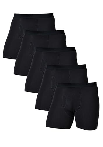 Comfneat Herren 5-Pack Boxershorts Langes Bein Super Elastisch Baumwolle Unterhosen mit Eingriff (Black Pack-5, XXL) von Comfneat