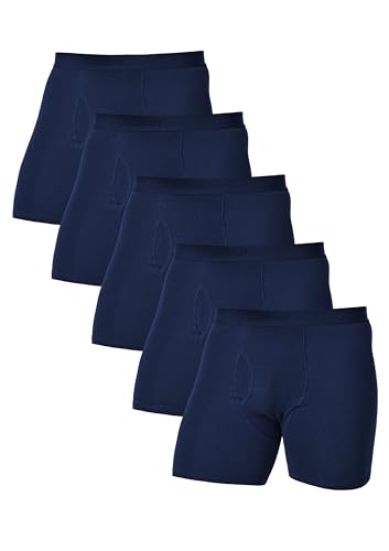 Comfneat Herren 5er Pack Boxershorts Langes Bein Elastisch Baumwolle Unterhosen mit Eingriff (Navy 5-Pack, L) von Comfneat