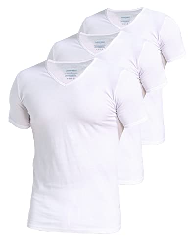 Comfneat Herren 3-Pack Elastisch T-Shirts V-Ausschnitt Baumwolle Elasthan Unterhemden (White V-Neck 3-Pack, M) von Comfneat